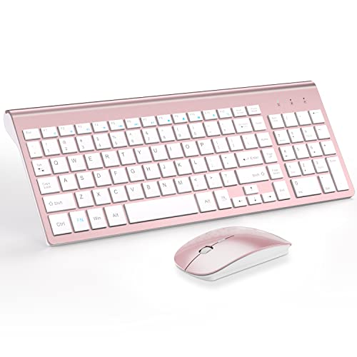 Wireless Keyboard and Mouse Ultra Slim Combo, TopMate 2.4G Silent Compact USB 2400DPI Mouse and Scissor Switch Keyboard Set with Cover, Batteries Included, for PC/Laptop/Windows/Mac - Rose Gold White - color: Rose Gold White