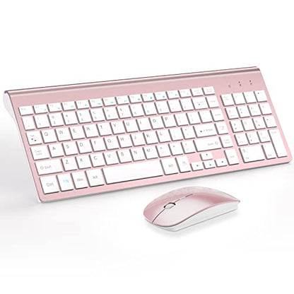 Wireless Keyboard and Mouse Ultra Slim Combo, TopMate 2.4G Silent Compact USB 2400DPI Mouse and Scissor Switch Keyboard Set with Cover, Batteries Included, for PC/Laptop/Windows/Mac - Rose Gold White - color: Rose Gold White