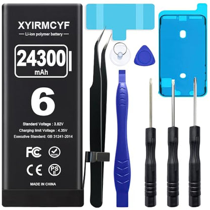 XYIRMCYF 24300mAh Super Capacity Battery Compatible with iPhone 6/6G, New 0 Cycle Li-Polymer Replacement Battery for iPhone 6/6G, with Professional Repair Tool Kit - color: 6-24300