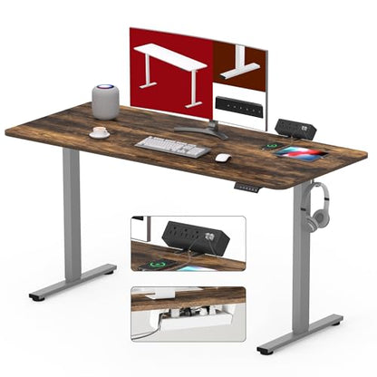 SANODESK Electric Standing Desk with Desk Clamp Power Strip 48"x 24" Whole-Piece Desktop Height Adjustable Stand Up Desk with Cable Management Sit Stand Home Office Desk Silver Frame/Rustic Brown Top - color: Silver Frame+rustic Brown Top, size: 48"x24"