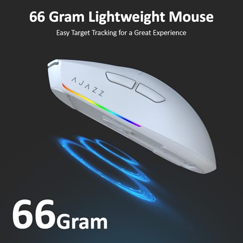 AJAZZ AJ139 V2 MC Wireless Gaming Mouse with RGB Charging Dock, 66g Ultra-Lightweight Tri-Mode Optical Mouse, 12000 DPI PAW3311 Sensor, Ergonomic Rechargeable Gaming Mouse for PC/Mac - White - color: White