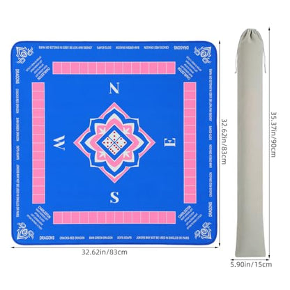 PRETYZOOM 33x33 Inch Mahjong Mat with Drawstring Bag for American Chinese Board Games with Rules, Thick Rubber Non-Slip Square Table Cover, Portable Noise Reduction Edge Stitched Pad, Navy Blue