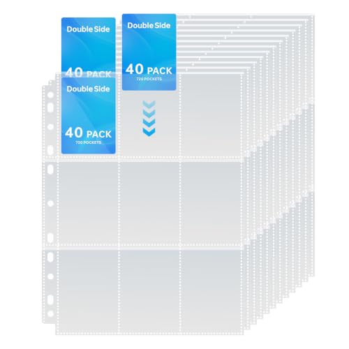 40 Pack 720 Pockets Trading Card Binder Sleeves 11 Holes Fit, Clear | Double-Sided, Non-PVC, Acid-free Polypropylene, for sports cards, game cards, trading cards, business cards, mini photos - color: Clear Card Sleeves, size: 9 Pocket 720