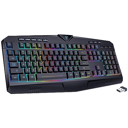 Wireless Keyboard, Rechargeable RGB Backlit Wireless Gaming Keyboard with Wrist Rest, Silent Keys, Multimedia Keys, Anti-ghosting, Full-Size Waterproof Light Up Keyboard for PC Mac Xbox Gamer - color: Carbon Black