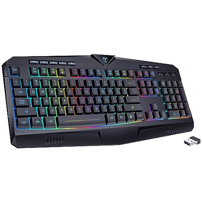 Wireless Keyboard, Rechargeable RGB Backlit Wireless Gaming Keyboard with Wrist Rest, Silent Keys, Multimedia Keys, Anti-ghosting, Full-Size Waterproof Light Up Keyboard for PC Mac Xbox Gamer - color: Carbon Black