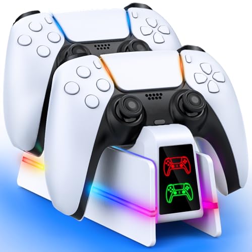 PS5-Controller-Charger for PlayStation-5-Dualsense-Edge, 9 Colors LED PS5 Charging Station for PlayStation 5 Controller Charger, Charging Dock and Holder Stand for PS5/Slim/Pro Remote Accessorise
