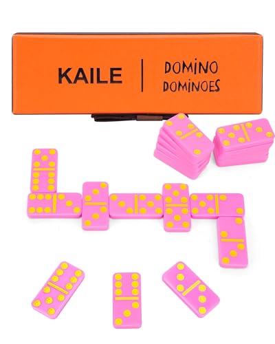 KAILE Pocket Domino Set – Mini Pink Dominoes with Gift Box & Ribbon, Bright Colors, Travel-Friendly Game for Kids & Adults, Idea, Portable Double-Six Set