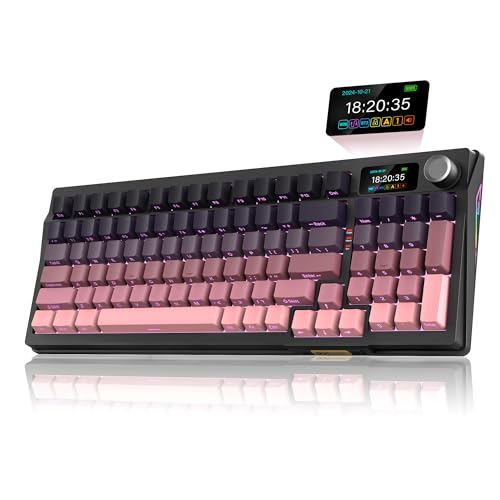 RedThunder K95 Wireless Mechanical Keyboard,TFT Screen & Knob, Trip-Modes Connection, Gasket Custom Hot-Swap Keyboard, RGB Backlit, Pre-lubed Linear Switches, Side Printed PBT Keycaps, Gradient Pink - color: Gradient Pink Black
