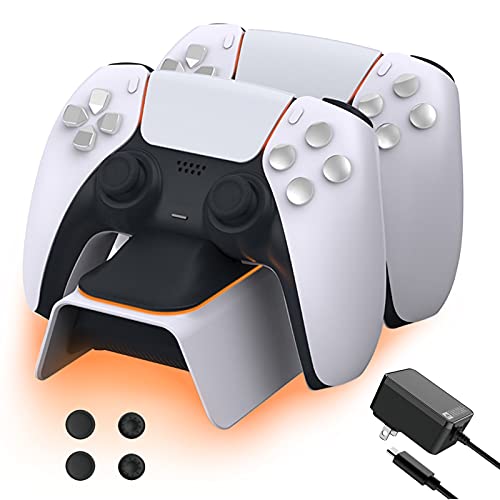NexiGo PS5 Controller Charger with Thumb Grip Kit, Fast Charging AC Adapter, Dualsense Charging Station Dock for Dual PlayStation 5 Controllers with LED Indicator, White - color: White