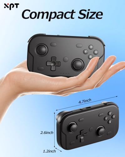 XPT Portable Mini Controller for Switch 2/1, PC, iOS, Android,Steam Deck | 5.0 Wireless Bluetooth,Wired Gamepad, Liftable Joystick, 1000Hz Polling Rate,Turbo, 6-Axis Gyro, HD Vibration,Wake-Up(Black) - color: black