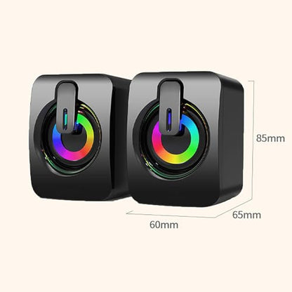1 Pair USB-Powered Computer Speakers with Colorful LED Lights, Compact Stereo Design for Desktop, Laptop, Gaming, Office & Travel - color: Black