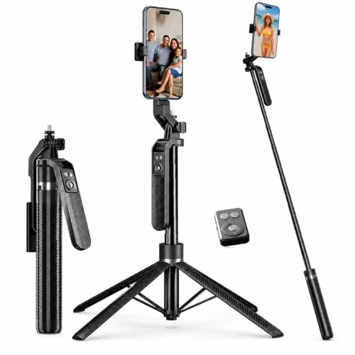 70" Phone Tripod Stand with Wireless Remote, Selfie Stick for iPhone Samsung Android, Portable Cell Phone Holder for Video Recording Photos Vlogging Travel