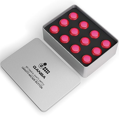 Qanba Gravity KS Mechanical Arcade Buttons 24mm Snap-in Mechanical Pushbutton (Boxed (Clear Pink E12(12 pcs)) - color: Clear Pink E12(12 pcs)