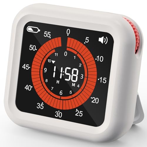 Digital Magnetic Visual Kitchen Timer, Up to 11H 59M Countdown & Count Up | USB-C Rechargeable, Large VA Display, Adjustable Volume and Brightness, Memory Recall Function for Kitchen, Classroom, Study - color: White