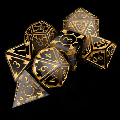 DND Resin dice Color Sharp Edge dice Set Dungeon Polyhedron D and D dice Set Suitable for D&D Role-Playing Tabletop Games D20 D12 D10 D8 D6 D4 (Black) - color: Black