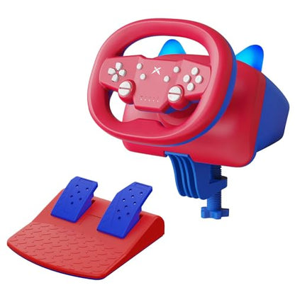 DOYO Gaming Steering Wheel with Pedals, 270° Wireless Racing Wheel | Steering Wheel for PC/Switch/PS4/PS3/IOS/Android Racing Games with Dual-Vibration Motors - Enhanced Mario Kart Eeperience - color: Red+Blue