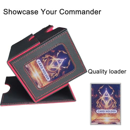 CMFYlive Card Deck Box for Commander deck box MTG Deck Box Gamegenic Deck Box Fits 100+ Double Sleeved Cards Magic Commander Card Storage Box with 2 Dividers and 2 Toploader Fit for TCG Magic Cards - color: Black/Red