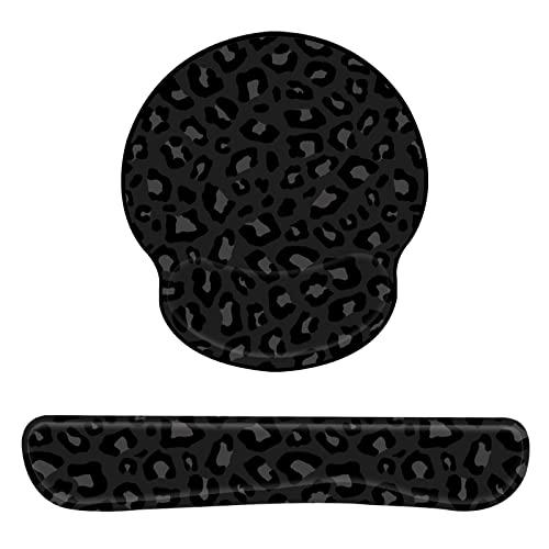 2Pcs Keyboard Wrist Rest Pad and Mouse Wrist Rest Support Mouse Pad Set,Ergonomic Support,Gaming Mouse Pad,Memory Foam,Non-Slip Base,for Office Western-Black Leopard Cheetah Pattern - color: C4-black