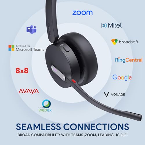 Yealink WH64 Mono Hybrid Wireless Headset with Mic DECT Dongle & Bluetooth | Teams Zoom Certified Headphones with Charging Stand, 492ft Range, 3X Noise Canceling Mic, 26H Battery for PC Cell Phones - style: WH64 Hy-Mono with Stand