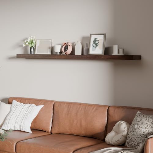 60 inch Long Walnut Floating Shelves Set of 1 | Solid Wood Large Wall Shelves with Invisible Brackets for Living Room, Bedroom, Bathroom, Kitchen, Laundry Room (Walnut, 60 Inch) - color: Walnut, size: 60 Inch set of 1