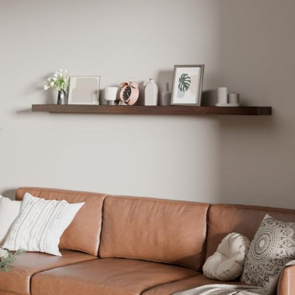 60 inch Long Walnut Floating Shelves Set of 1 | Solid Wood Large Wall Shelves with Invisible Brackets for Living Room, Bedroom, Bathroom, Kitchen, Laundry Room (Walnut, 60 Inch) - color: Walnut, size: 60 Inch set of 1