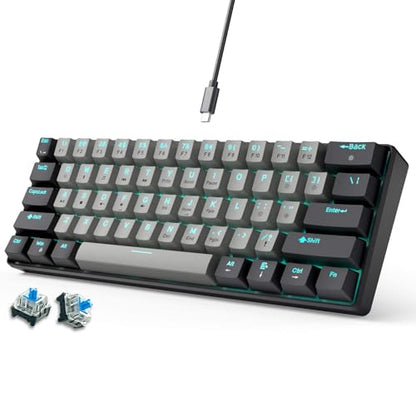 abucow 60% Mechanical Gaming Keyboard Blue Switch Wired Compact Keyboard Anti-Ghosting No-Conflict 61 Swappable keycaps Ergonomic Design for Windows/Mac (Gray-Black) - color: Black-Gray