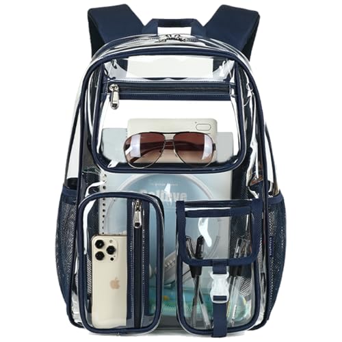 Cusangel Clear Blue Backpack for School, Heavy Duty Backpack for Men,transparent BookBag,16inch TPU Large Capacity See Through plastic bag for Sport Events,Travel,Work - color: Royal Blue