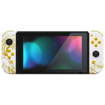 eXtremeRate DIY Replacement Shell Buttons for Nintendo Switch, Back Plate for Switch Console, Housing with Full Set Buttons for Joycon Handheld Controller - The Great Golden Wave Off Kanagawa - White - color: The Great Wave Off Kanagawa - White