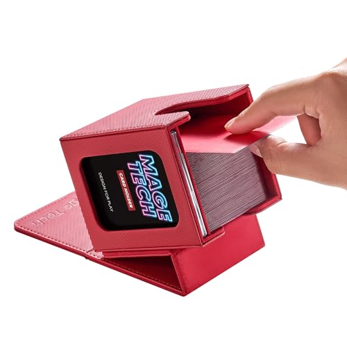Mage Tech Commander Deck Box Lite - Card Display with Mini Snap Card Holder & Removable Cover, Fits 100+ Single-Sleeved Cards, Ideal for MTG, PTCG, OPCG, SWU & More(Red) - color: Red