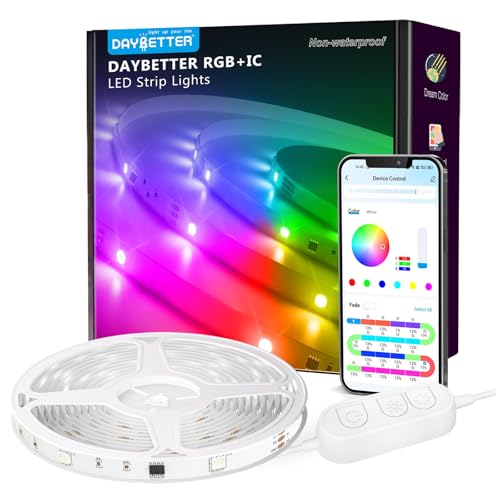 DAYBETTER Smart IC LED Strip Lights, BGRIC LED Lights for Bedroom 65.6FT, DIY Multiple Colors on One Line, App Control Color Changing Strip Lighting Music Sync Home Decor(1 Roll) - color: BGRIC, size: 65.6FT