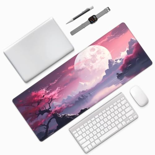 Watercolor Japanese Large Gaming Mouse Pad,Japanese Mouse Pad 31.5 x 11.8 in Mat Desk Pad,Large Desk Mat,Extended Keyboard Mousepad with Non-Slip Base and Stitched Edge for Desk Home Office - color: Cherry Blossom1
