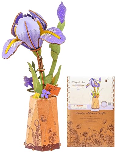 3D Flower Wooden Puzzles for Adults-Purple Iris, DIY Wooden Flowers Model Kit Building Set Crafts Birthday Gifts, Artificial Botanical Collection Creative Gift Ideas/Housewarming Display(73PCS) - style: TW - Purple Iris