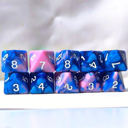 10 PCS D8 8 Sided Dice Set, Polyhedral Number Game Dice for DND RPG MTG Board Game Party Tabletop Accessories (Pink + Blue) - color: Pink + Blue