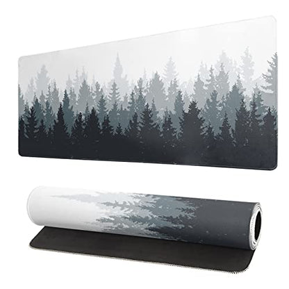 Desk Mat,Large Mouse Pad 31.5x11.8 Inch XL Extended Gaming Mouse Pad Mat with Non-Slip Base Stitched Edges Mousepad for Computer,Office,Keyboard and Laptop - Fog Misty Forest - color: Fog Misty Forest