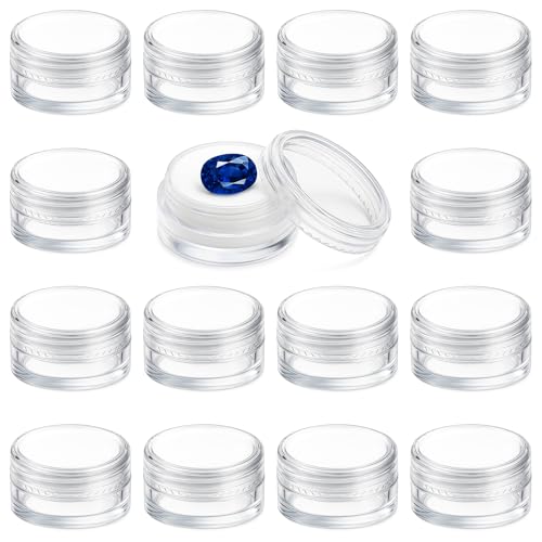 16Pcs Small Clear Bead Storage Organizer Containers with Soft Sponge | Plastic Gemstone Display Box, Round Gemstone Holder Case with Screw Top Lids for, Gems, Beads, Small Items - color: Clear