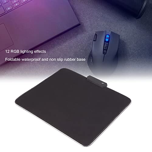 RGB LED Gaming Pad, 300x250x4mm USB Wired Mat with 12 Lighting Effects, Microtexture for Low DPI Game, Foldable Non Slip Rubber Base for PC Laptop Gaming
