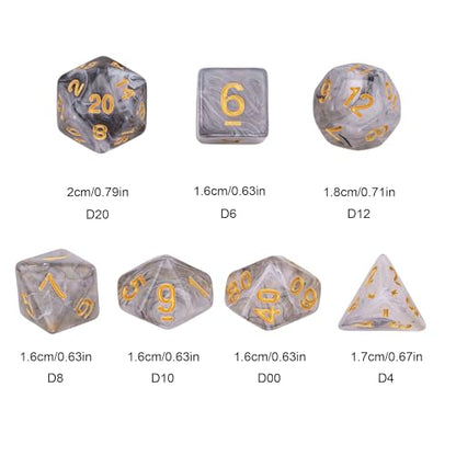 7-Die DND Dice Set Polyhedral Dice Set with a Leather Dice Bag, D&D Dice Set for RPG Table Games (Transparent Black Mix White) - color: Black Mix White