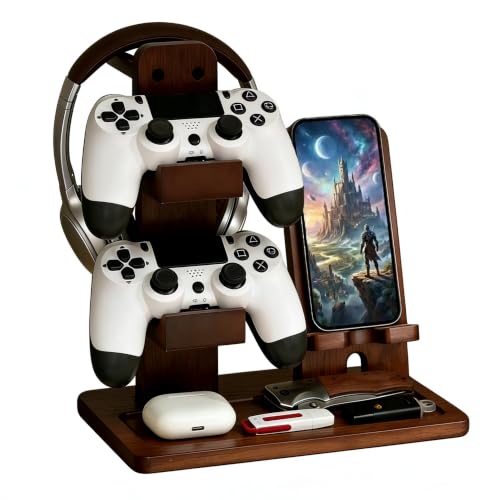 Wooden Headphone & Headset Stand, Controller Holder for PS5 & Xbox– Gaming Equipment, Gamer Gifts & Room Decor for Boy, Girl, Son, Husband, Boyfriend