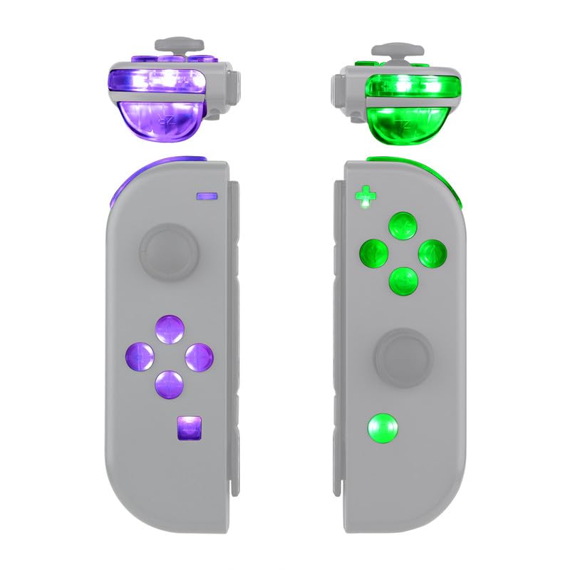 eXtremeRate LED Mod Kit for Nintendo Switch & Switch OLED Joycon – 7 Colors 9 Modes DFS Light Up Buttons Set with ABXY, Trigger, Face Buttons – Joycon Controller NOT Included - color: V2_Transparent