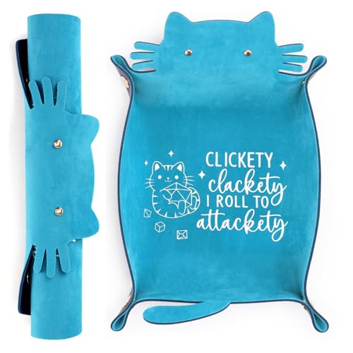 Blue Cat Dice Tray Novelty Purple Cat Shape PU Leather Dice Tray for Rolling Portable Dice Holder Desk Organizer DND Accessories Unique Gift for RPG Game Players - color: Blue
