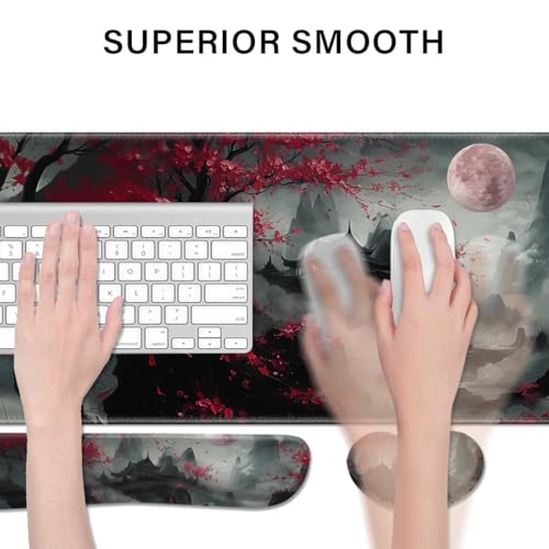 Desk Pad and Keyboard Wrist Rest,Janpense Large Mouse Pad + Keyboard Pad+Mouse Wrist Support, Non-Slip Desk Mat Protector for Office, Home 31.5×11.8 Inches Cherry Blossom - color: Cherry Blossom