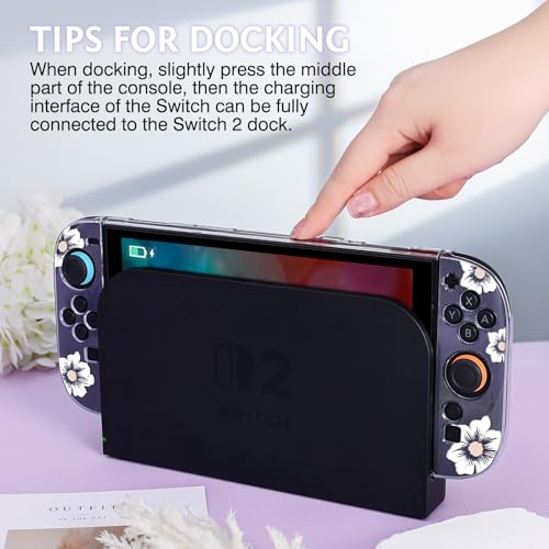 DLseego Protective Case Flower Floral Clear Switch 2 (2025), Detachable Joy-Handle Protective Case 2-Piece Split Full Wrap PC Hard Shell Anti-Scratch All-Round Protection Cover, Sakura, White - color: White