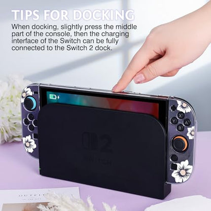 DLseego Protective Case Flower Floral Clear Switch 2 (2025), Detachable Joy-Handle Protective Case 2-Piece Split Full Wrap PC Hard Shell Anti-Scratch All-Round Protection Cover, Sakura, White - color: White