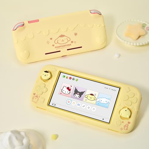 Kuitmor Switch Lite Protective Case,Soft Silicone Protective Shell,Anti-Scratch Protective Cover Case for Switch Lite with 2 Thumb Grip Caps（Yellow Pompompurin） - color: Yellow Pompompurin