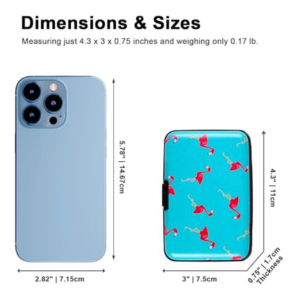 Credit Card Holder Small RFID Blocking Wallet Business Metal Slim Mini Aluminum Hard Case for Women Men - color: Flamingo Blue Background