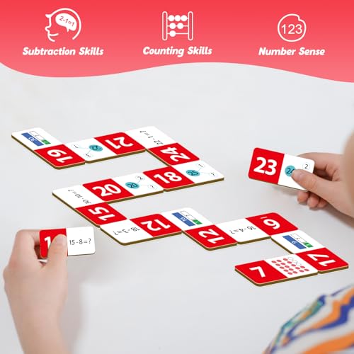 Kasfalci Subtraction Dominoes Set,Math Manipulatives Games for Kids,Counting Toys,Learning Games,Preschool Learning Activities,Homeschool Supplies,Kindergarten Classroom Must Haves,1st 2nd 3rd Grade - style: Subtraction
