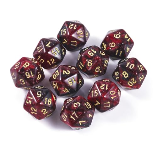 10 Pieces Polyhedral Dice Set D20 Dice 20mm Acrylic 20 Sided Game Dice for Dungeons and Dragons RPG MTG DND Dice Table Games (Starry Red Black) - color: Starry Red Black