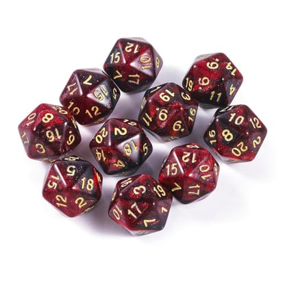 10 Pieces Polyhedral Dice Set D20 Dice 20mm Acrylic 20 Sided Game Dice for Dungeons and Dragons RPG MTG DND Dice Table Games (Starry Red Black) - color: Starry Red Black