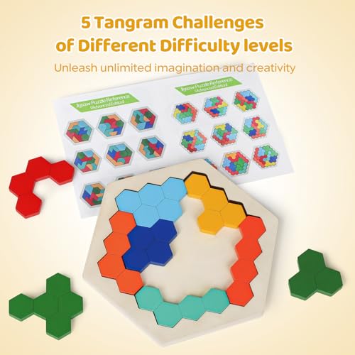 5 Pack Wooden Brain Teaser Puzzles Sets for Kids,Montessori Brain Blocks Logic Tangram Geometric Shapes Puzzle Matching Games Easter Basket Stuffers Gifts for All Ages Boys Girls - style: Puzzle set-5pcs