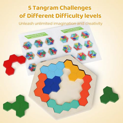 5 Pack Wooden Brain Teaser Puzzles Sets for Kids,Montessori Brain Blocks Logic Tangram Geometric Shapes Puzzle Matching Games Easter Basket Stuffers Gifts for All Ages Boys Girls - style: Puzzle set-5pcs